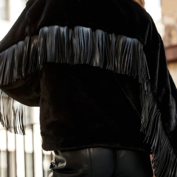 12th Tribe COOPER BLACK FAUX FUR FRINGE JACKET (NWOT) - Picture 3 of 7